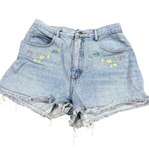 Floral Embroidered Jean Shorts